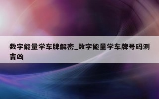 数字能量学车牌解密_数字能量学车牌号码测吉凶