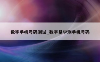 数字手机号码测试_数字易学测手机号码