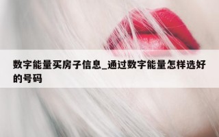 数字能量买房子信息_通过数字能量怎样选好的号码