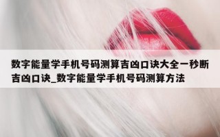 数字能量学手机号码测算吉凶口诀大全一秒断吉凶口诀_数字能量学手机号码测算方法