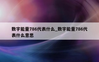 数字能量 786 代表什么_数字能量 786 代表什么意思