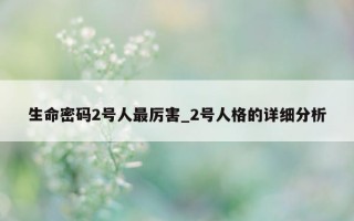 生命密码 2 号人最厉害_2 号人格的详细分析