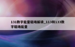 131 数字能量磁场解读_113 和 133 数字磁场能量