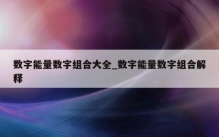 数字能量数字组合大全_数字能量数字组合解释