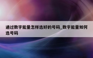 通过数字能量怎样选好的号码_数字能量如何选号码