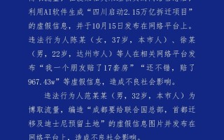 成都警方通报：造谣“成都大规模拆迁，有人一夜暴富”，4人被行政处罚