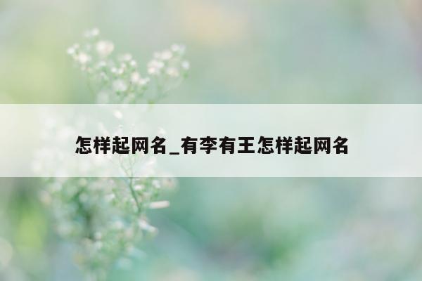 怎样起网名_有李有王怎样起网名 - 第 1 张图片 - 小城生活