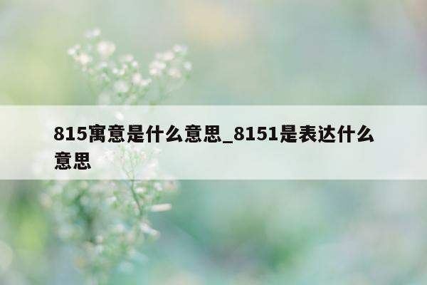 815 寓意是什么意思_8151 是表达什么意思 - 第 1 张图片 - 小城生活