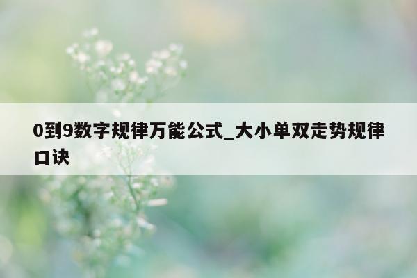 0 到 9 数字规律万能公式_大小单双走势规律口诀 - 第 1 张图片 - 小城生活