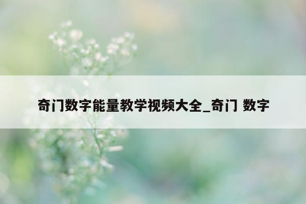 奇门数字能量教学视频大全_奇门 数字 - 第 1 张图片 - 小城生活