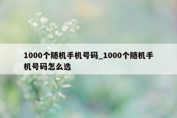 1000 个随机手机号码_1000 个随机手机号码怎么选 - 第 1 张图片 - 小城生活