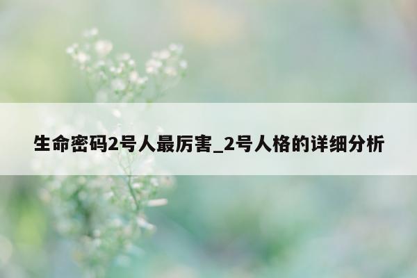 生命密码 2 号人最厉害_2 号人格的详细分析 - 第 1 张图片 - 小城生活