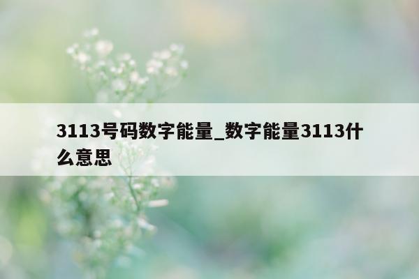 3113 号码数字能量_数字能量 3113 什么意思 - 第 1 张图片 - 小城生活