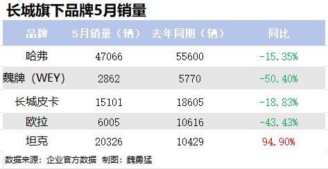 长城股价跌超 10%，5 月销量逆势同比下滑 - 第 2 张图片 - 小城生活