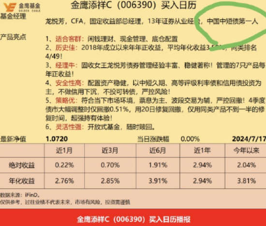 金鹰基金宣传物料称龙悦芳为“中国中短债第一人”遭质疑是否违规	，基金大 V 评论：笑炸了，建议进军娱乐圈 - 第 1 张图片 - 小城生活