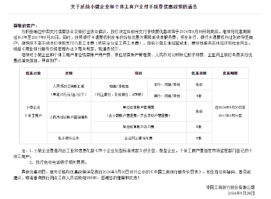 工商银行：延续小微企业和个体工商户支付手续费优惠政策 - 第 1 张图片 - 小城生活